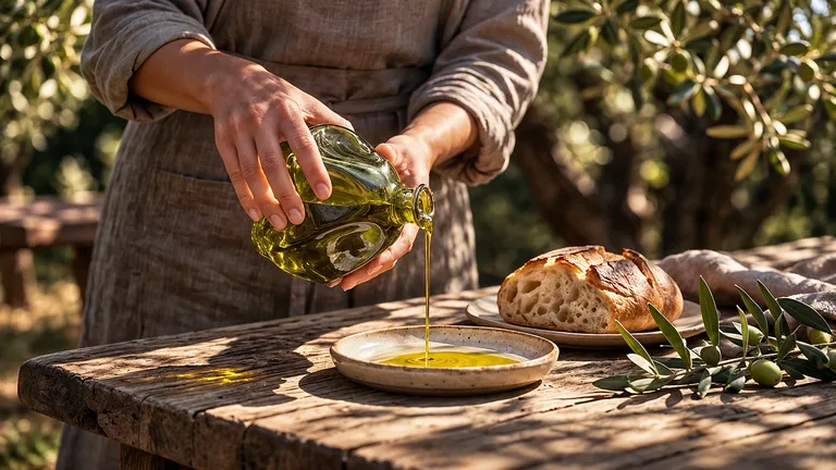 Olune table ritual, olive oil poured into a tasting dish