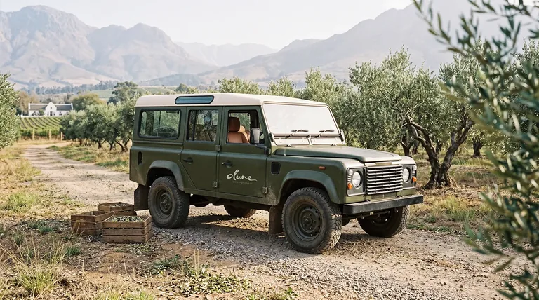 Olune branded olive-green vehicle in the Cape Winelands