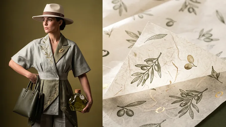 Olune fashion and illustrated silk scarf detail