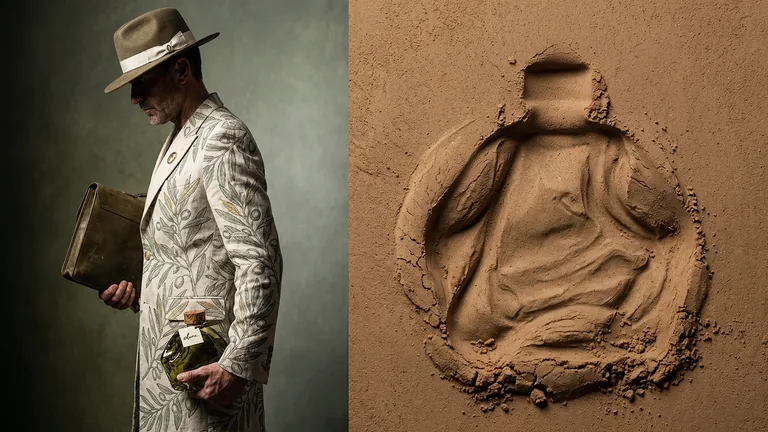 Olune leather craftsmanship and sculptural embossed bottle detail